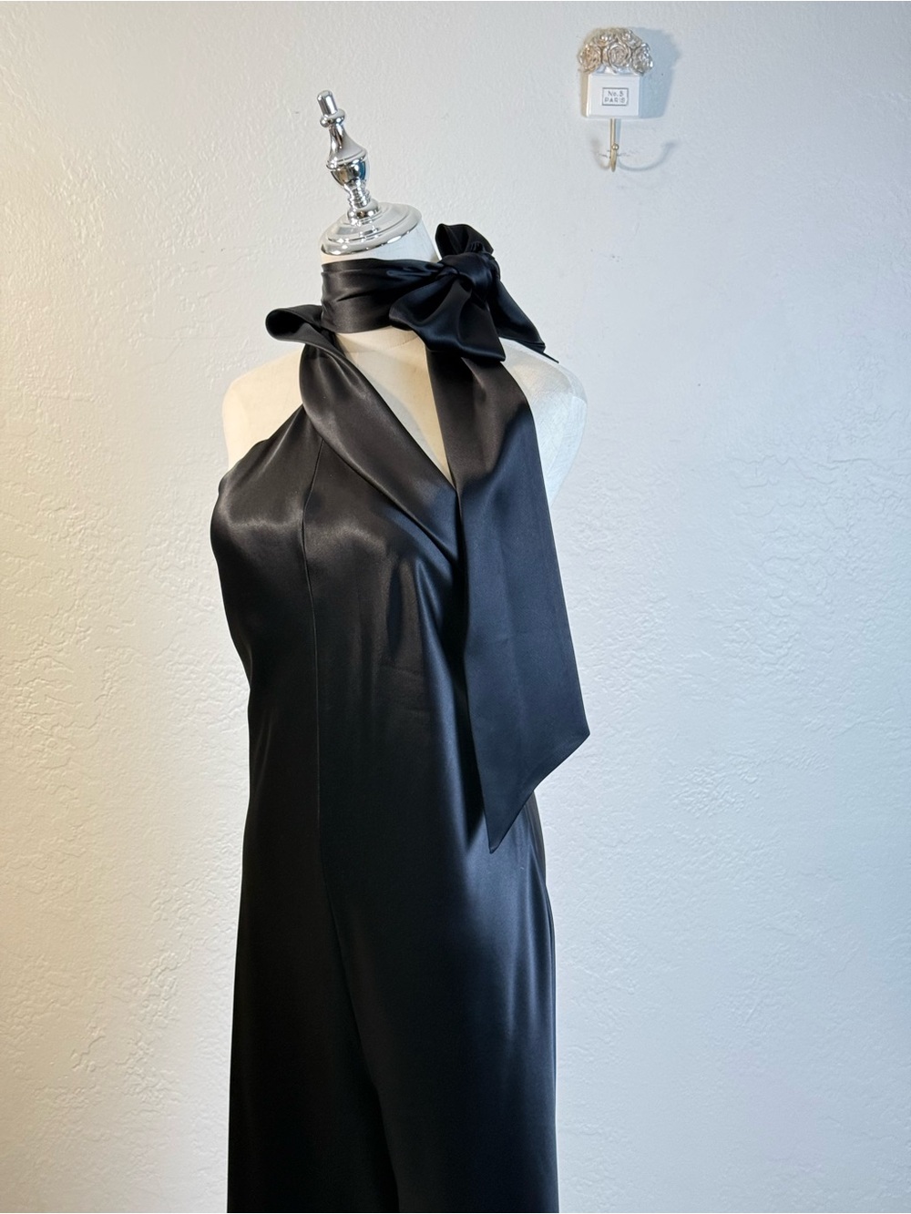 Galvan London Black Sienna Halter Satin Sash Tie Neck Wide Leg Jumpsuit luxury - Picture 14 of 16